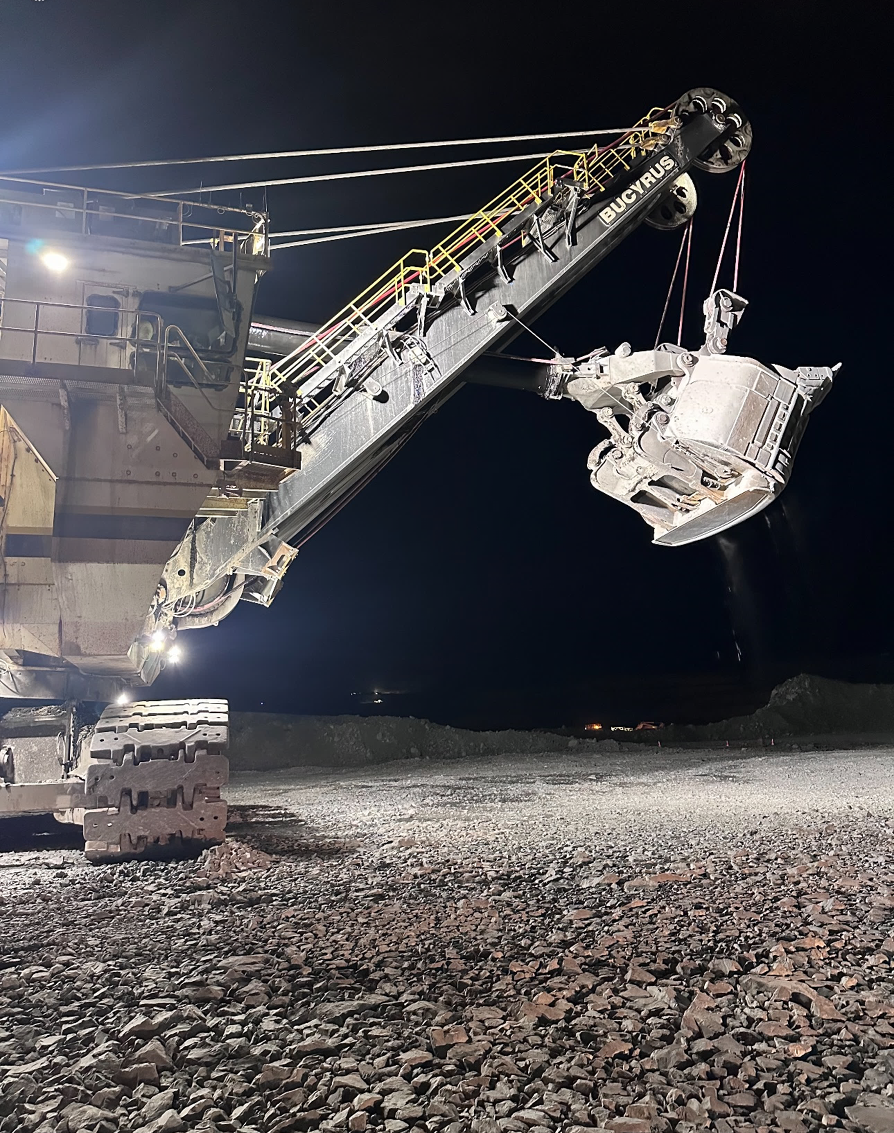 Dragline operating at night